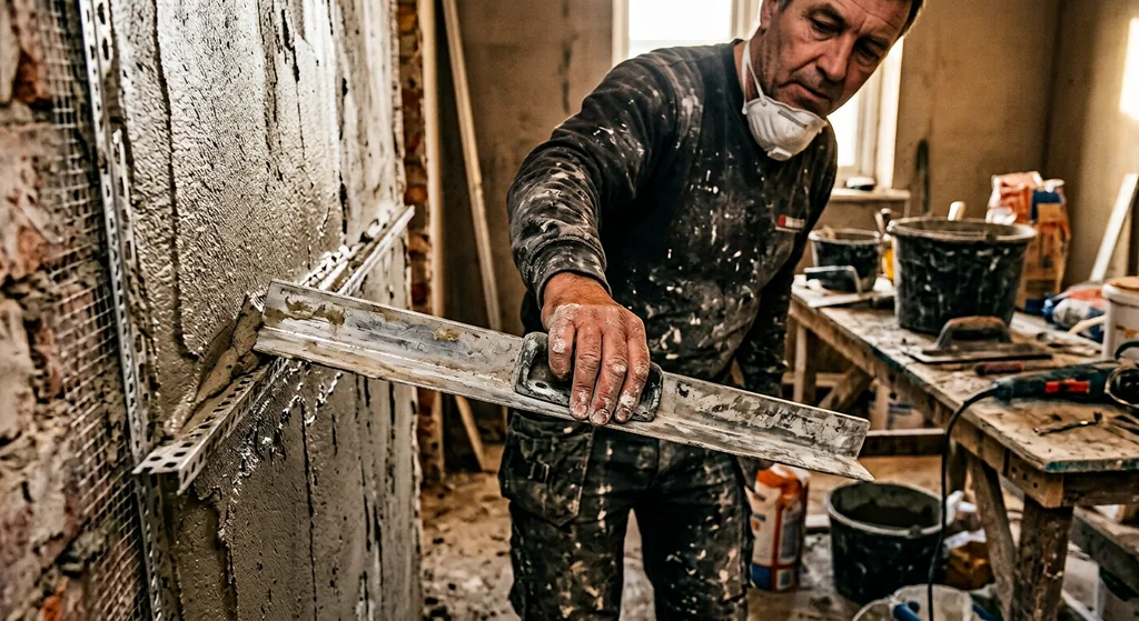 Пример расчёта штукатурки: 12 м² слоем 20 мм гипсовой смесью — 204 кг, восемь мешков по 30 кг с запасом